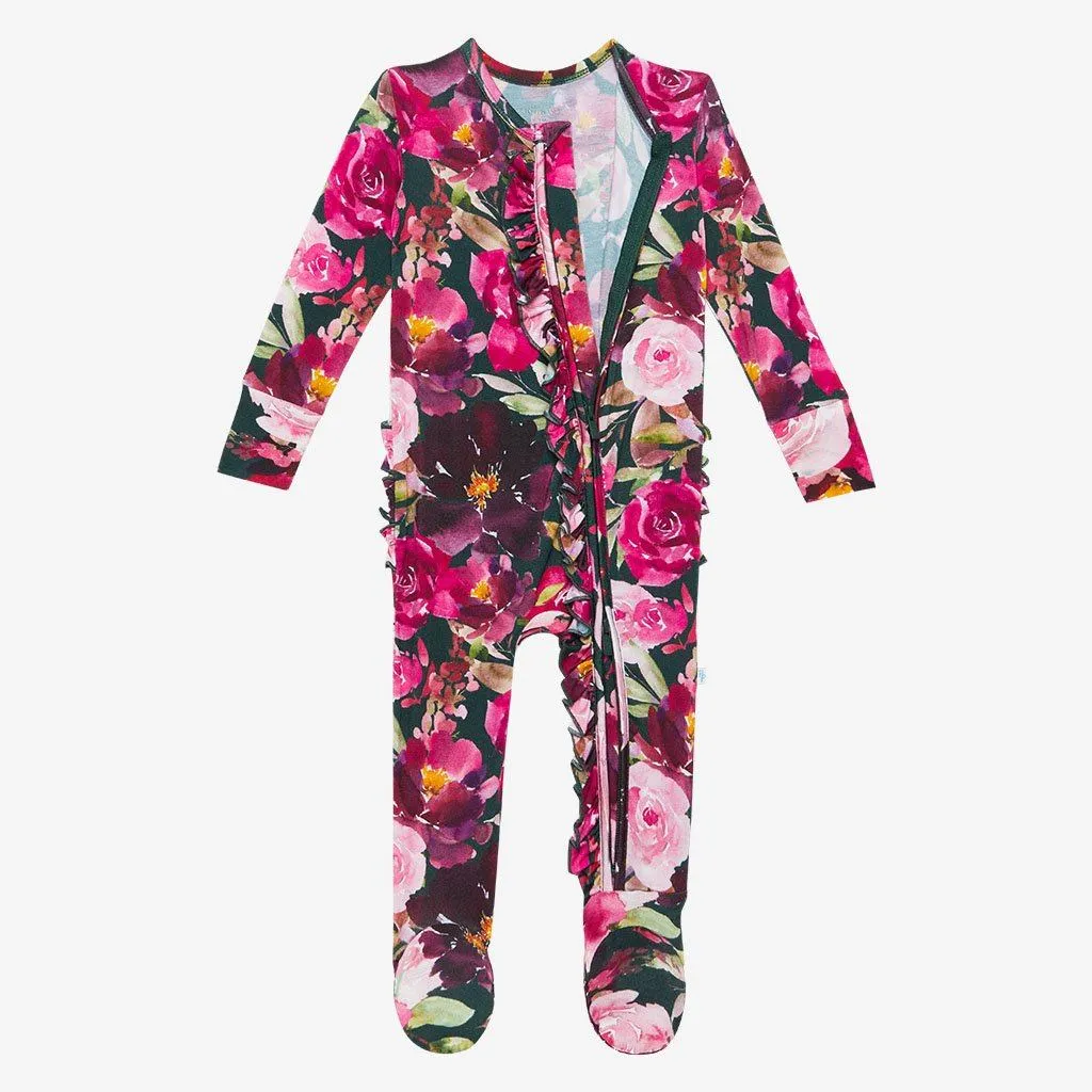 Posh Peanut Zelda-Footie Ruffled Zippered One Piece Green