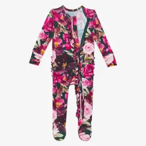 Posh Peanut Zelda-Footie Ruffled Zippered One Piece Green