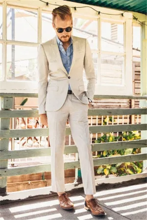 Pricey Ivory Linen Men Suits for Wedding Two-piece Slim Groom Prom Men Tuxedo