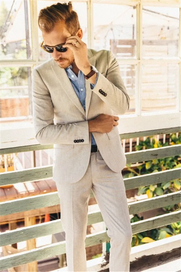 Pricey Ivory Linen Men Suits for Wedding Two-piece Slim Groom Prom Men Tuxedo