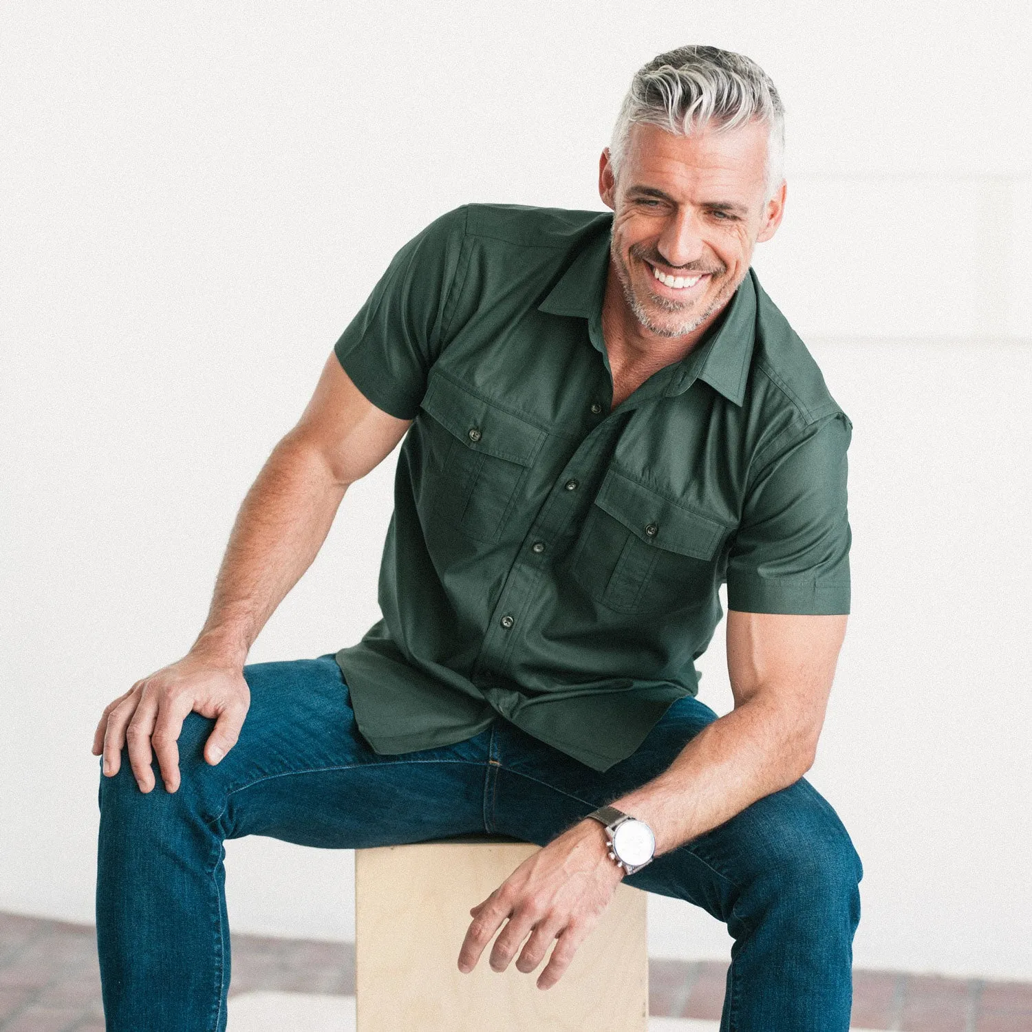 Primer Short Sleeve Utility Shirt – Forest Green Mercerized Cotton