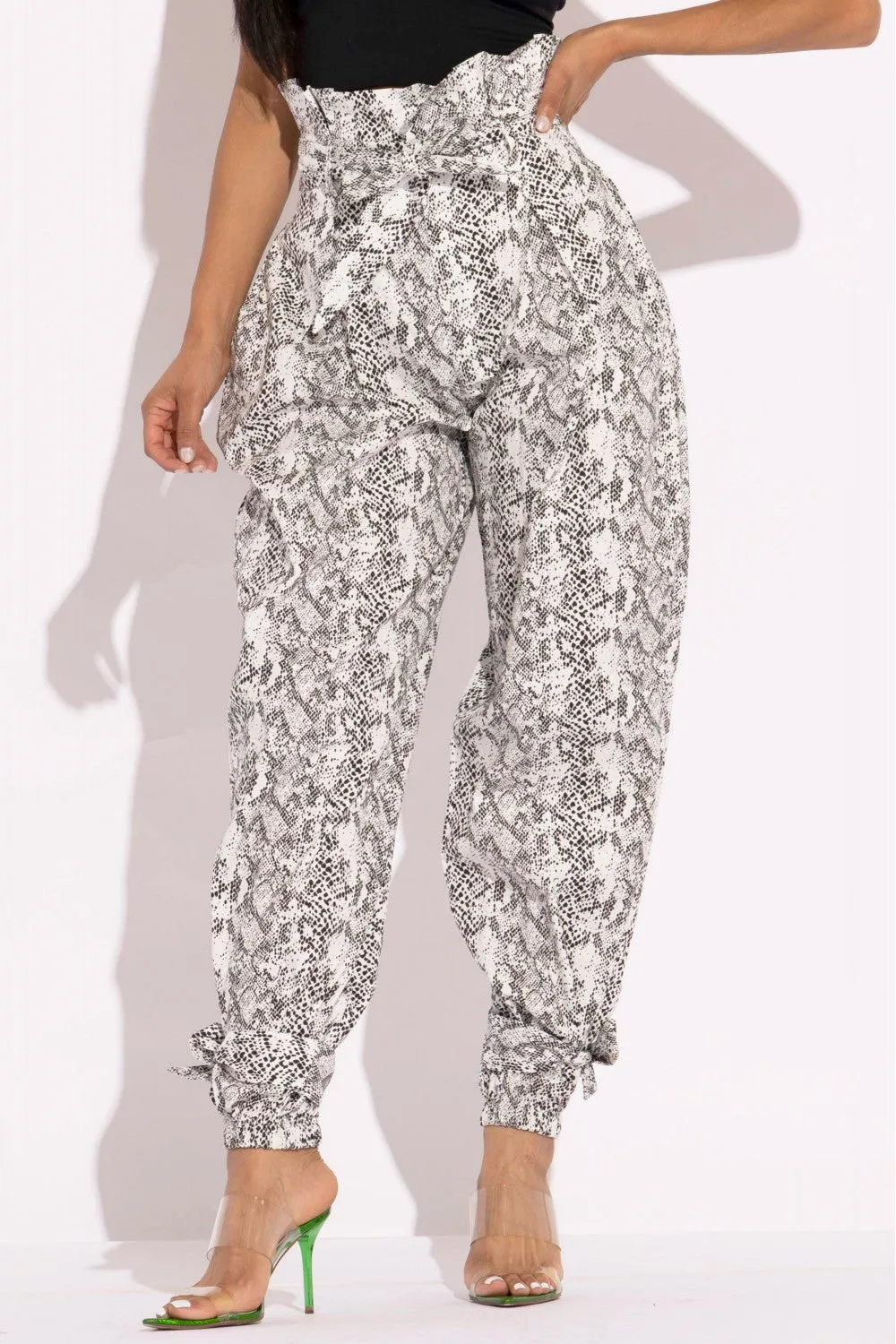 Printed Snake Skin Paper Bag Style Pants