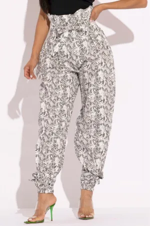 Printed Snake Skin Paper Bag Style Pants