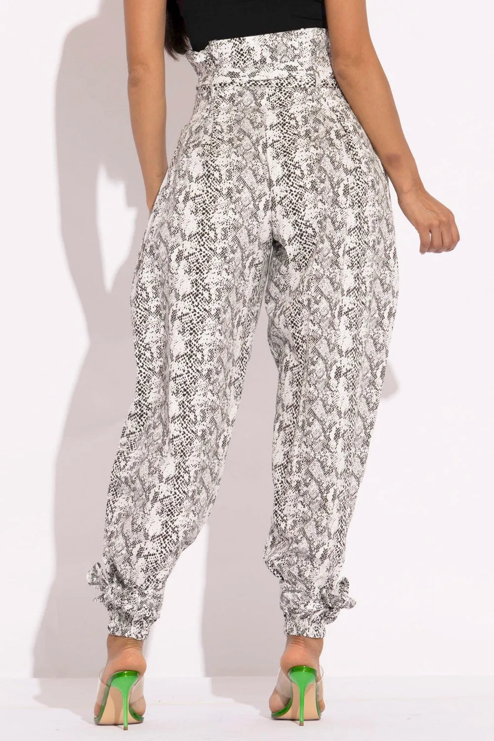 Printed Snake Skin Paper Bag Style Pants