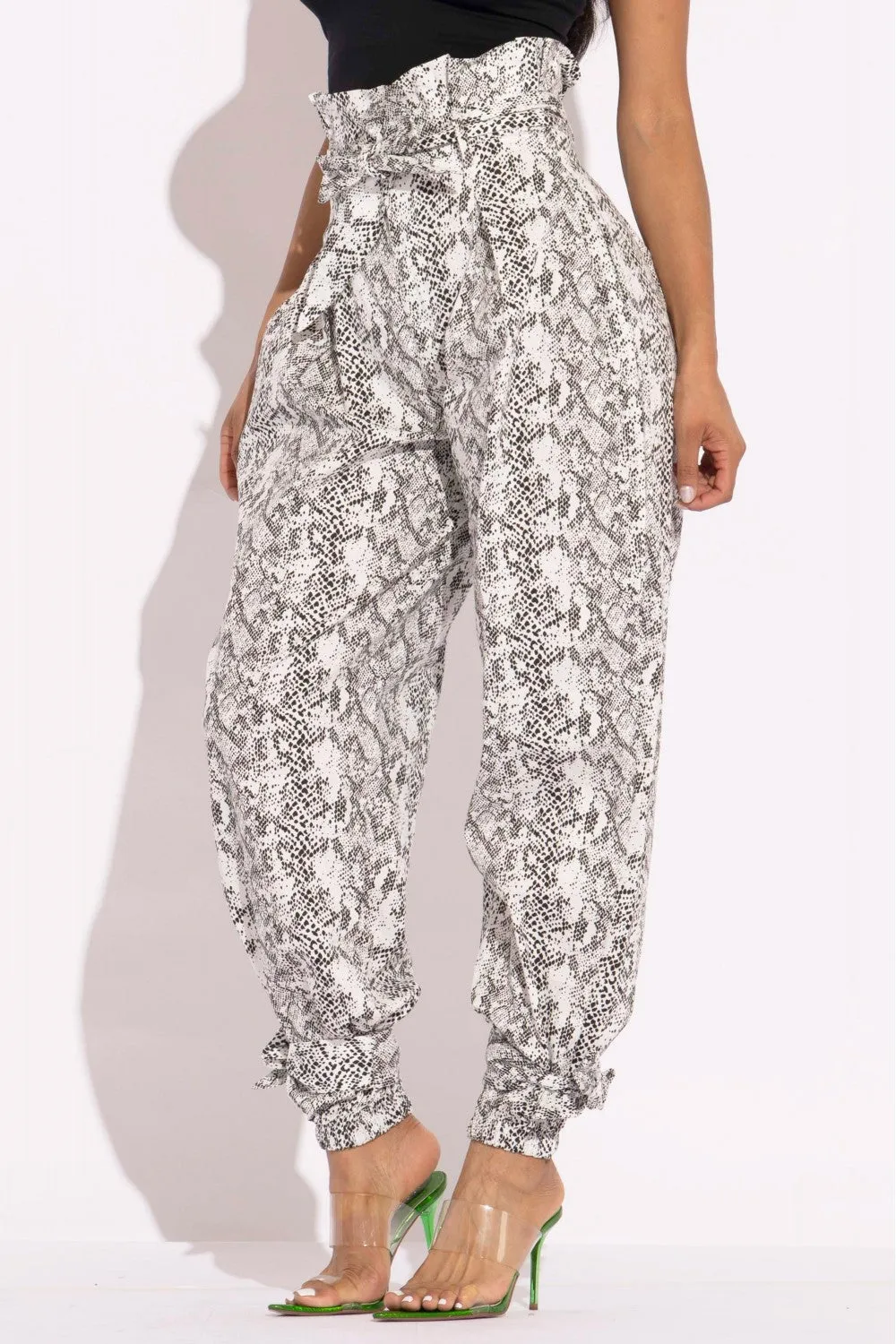 Printed Snake Skin Paper Bag Style Pants