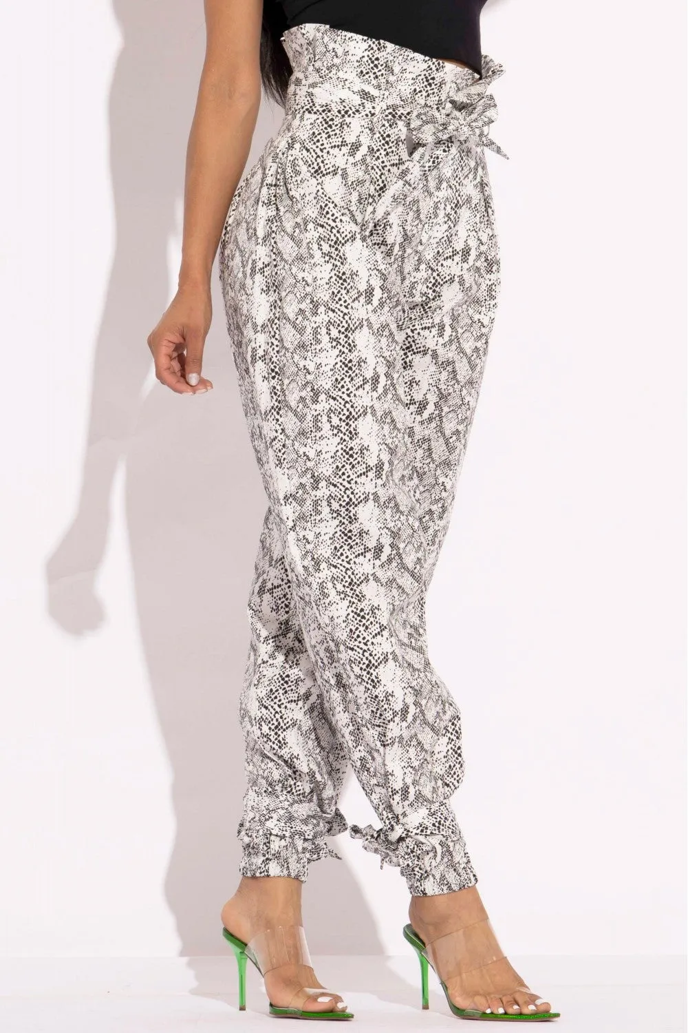 Printed Snake Skin Paper Bag Style Pants