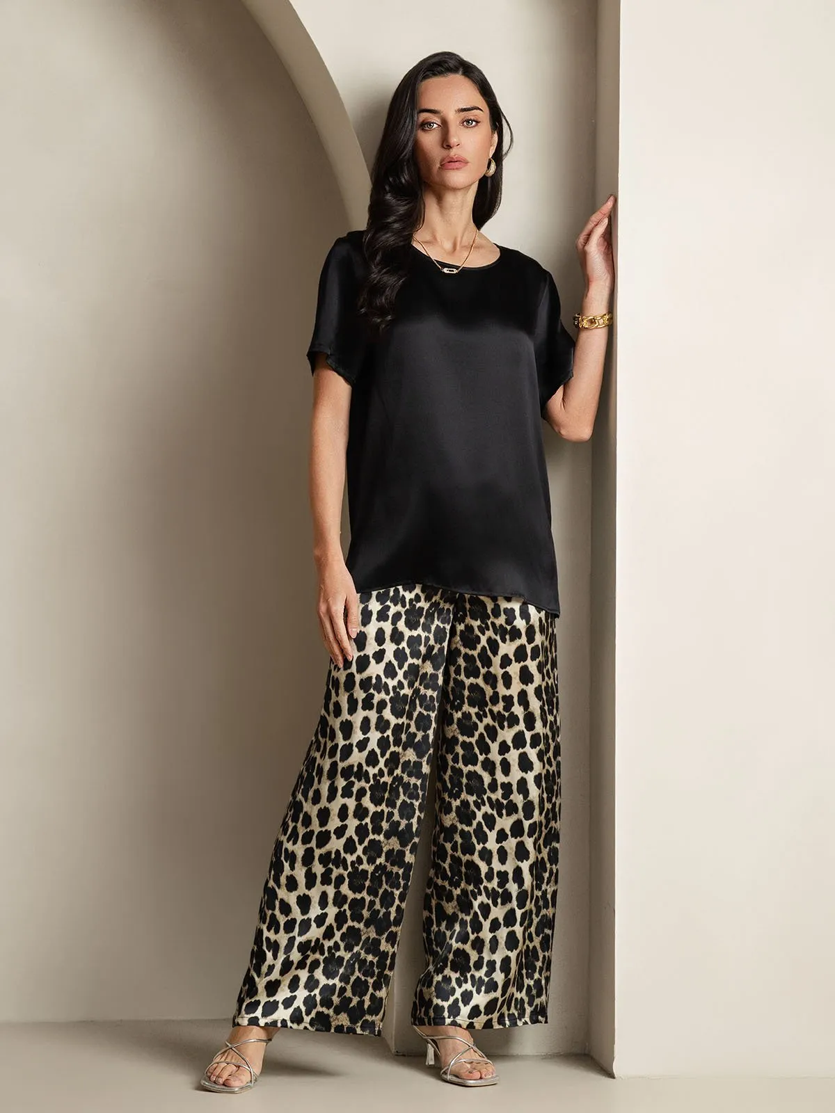 Pure Zijde Casual Korte Mouwen Pyjama Set