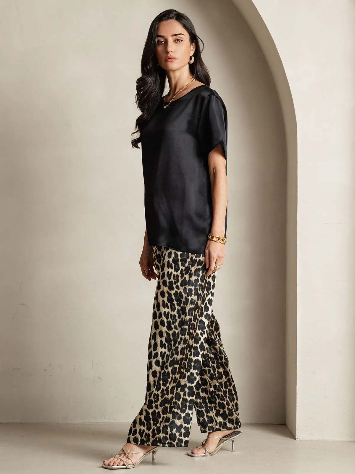 Pure Zijde Casual Korte Mouwen Pyjama Set