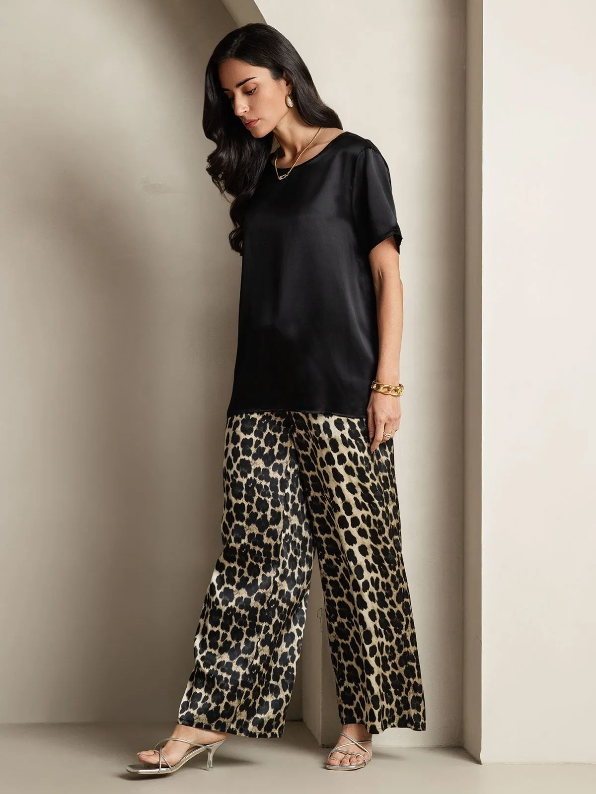 Pure Zijde Casual Korte Mouwen Pyjama Set