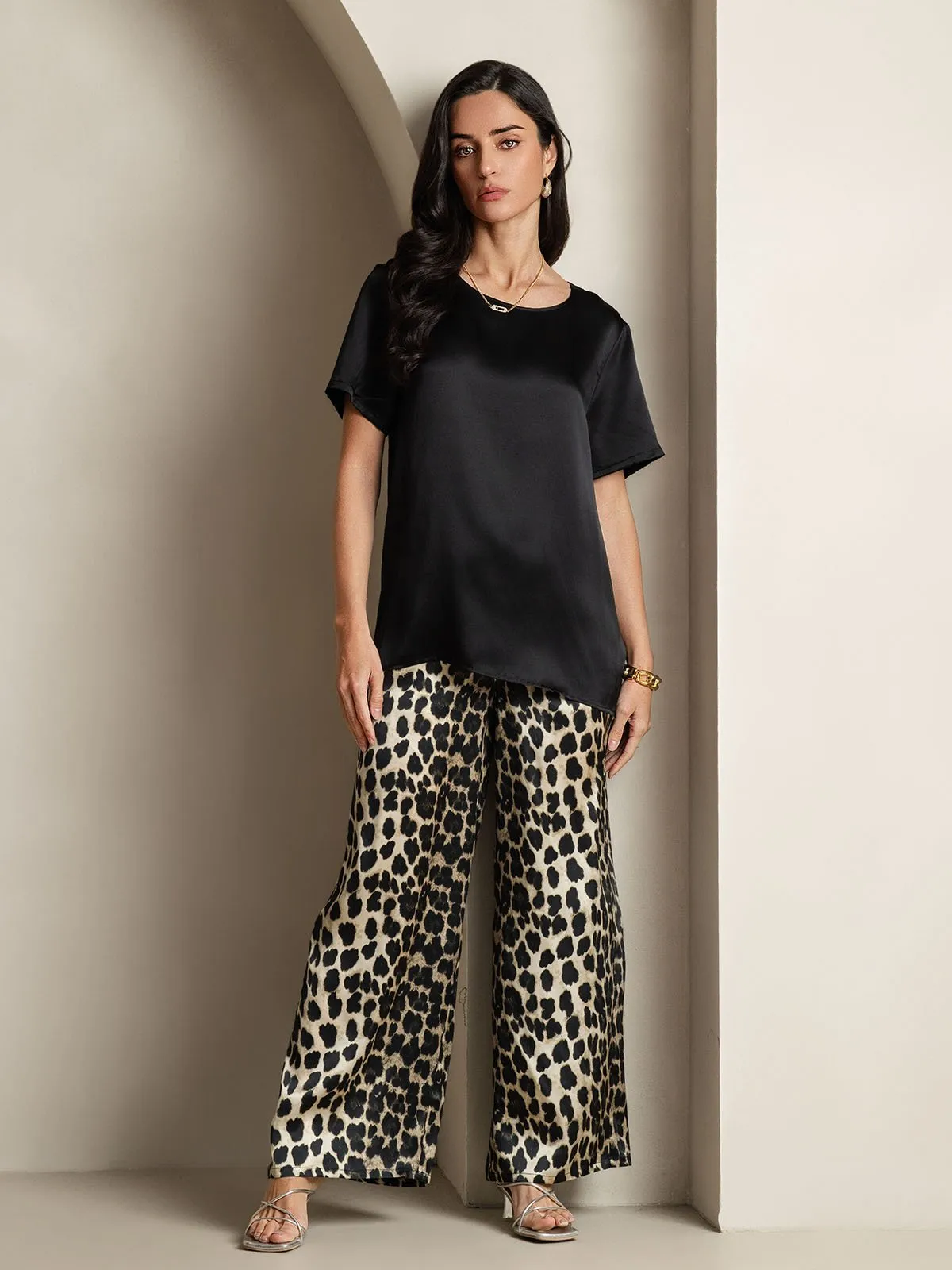 Pure Zijde Casual Korte Mouwen Pyjama Set