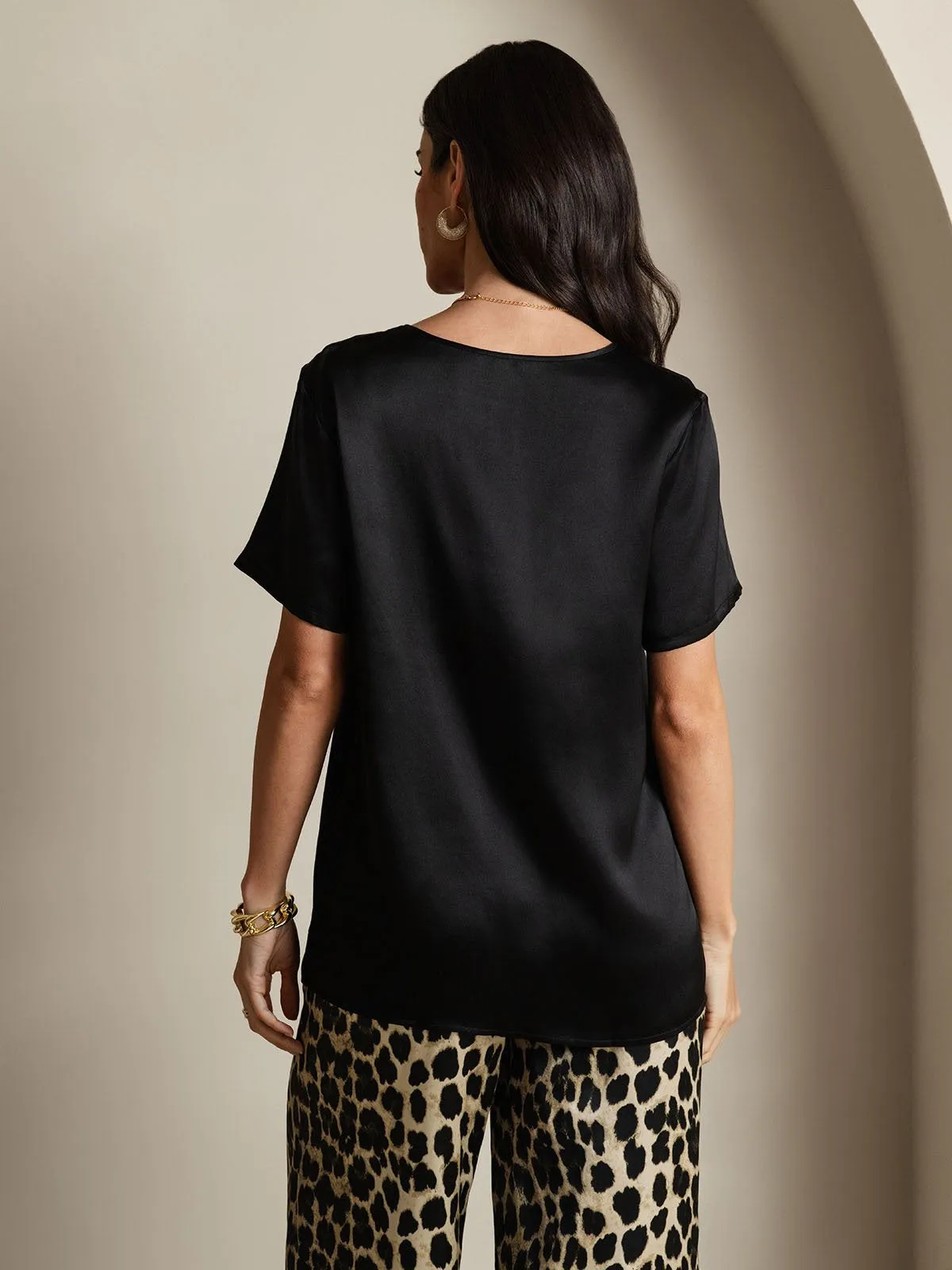 Pure Zijde Casual Korte Mouwen Pyjama Set