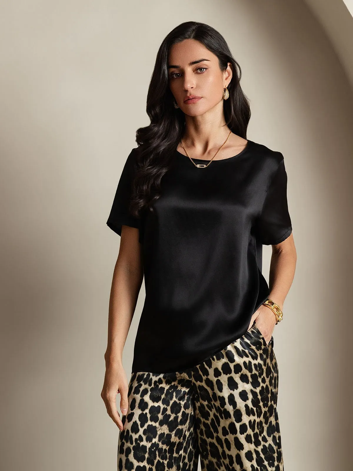 Pure Zijde Casual Korte Mouwen Pyjama Set