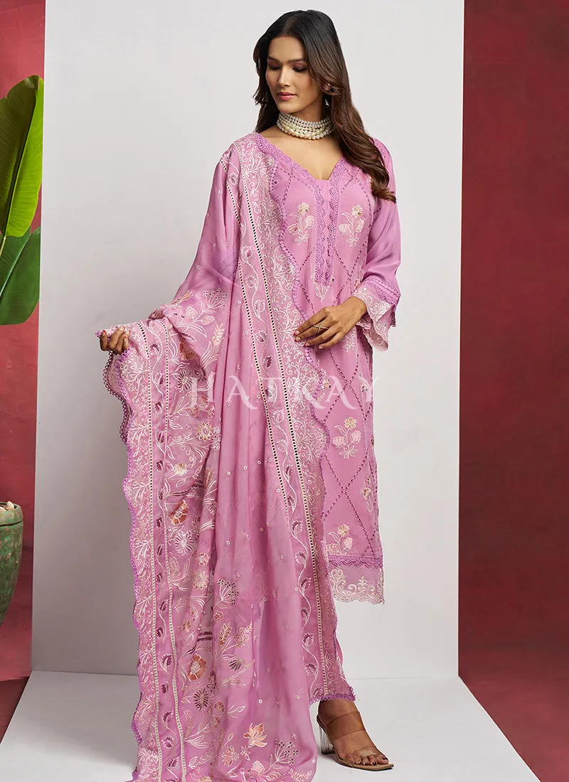 Purple Chikankari Embroidery Salwar Suit
