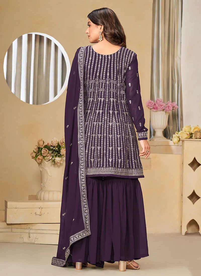 Purple Sequence Embroidery Gharara Suit