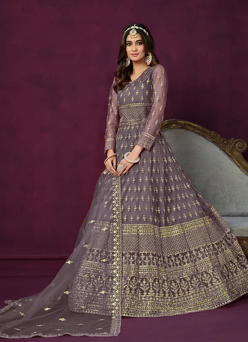 Purple Sequence Embroidery Traditional Anarkali Suit