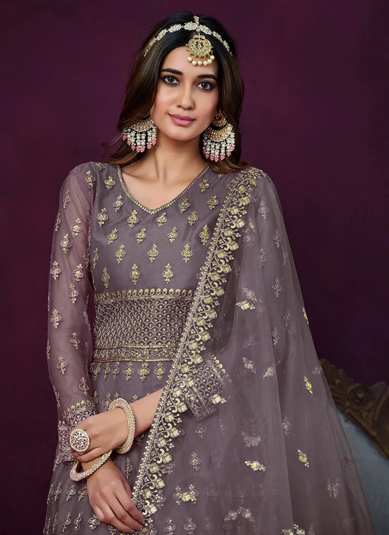 Purple Sequence Embroidery Traditional Anarkali Suit