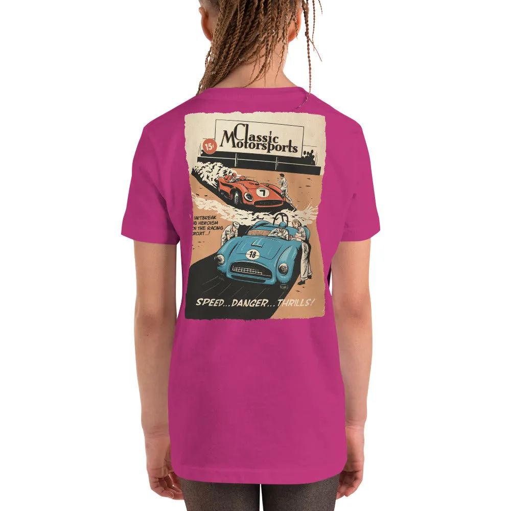 "Speed... Danger... Thrills!" Vintage Racing Youth Short Sleeve T-Shirt