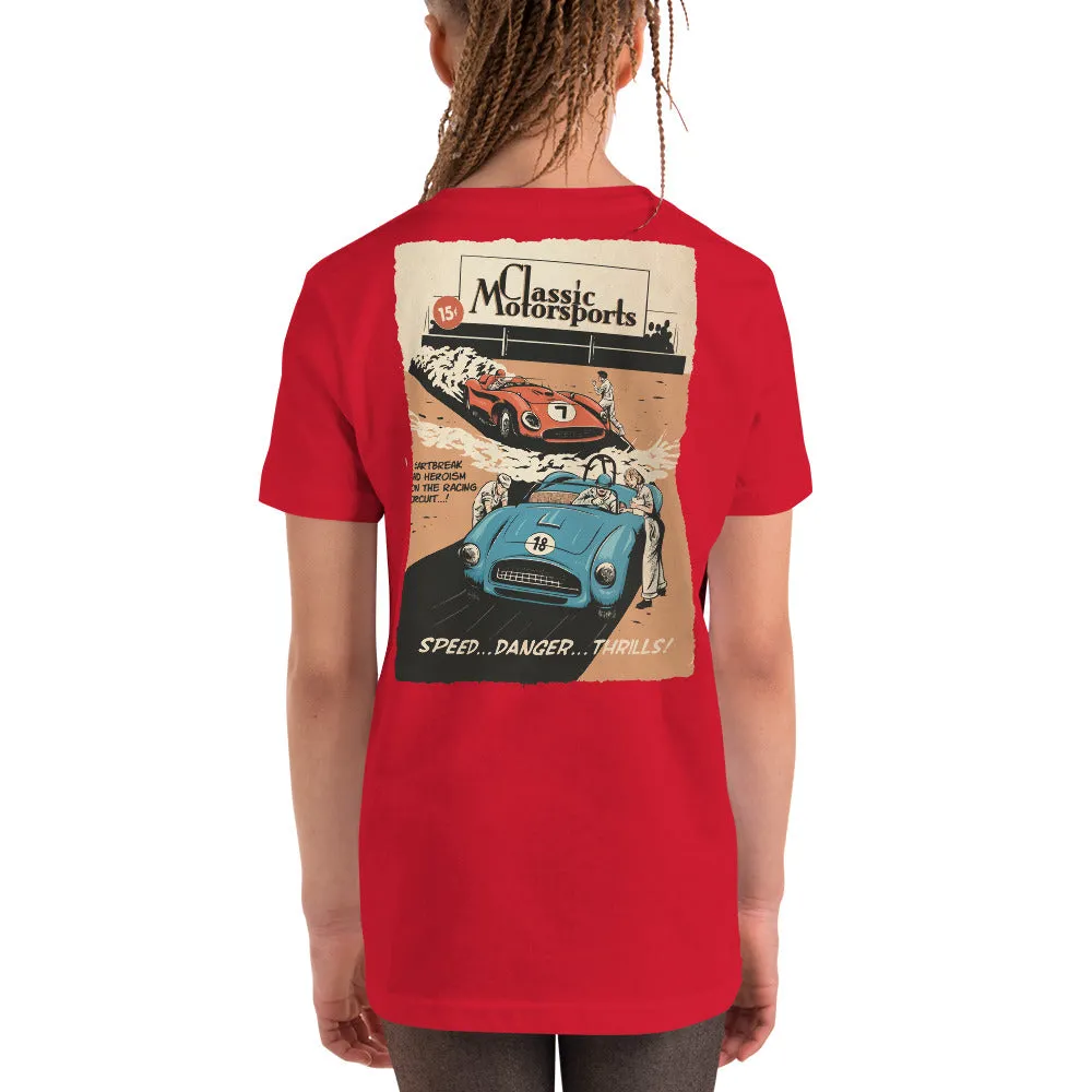 "Speed... Danger... Thrills!" Vintage Racing Youth Short Sleeve T-Shirt