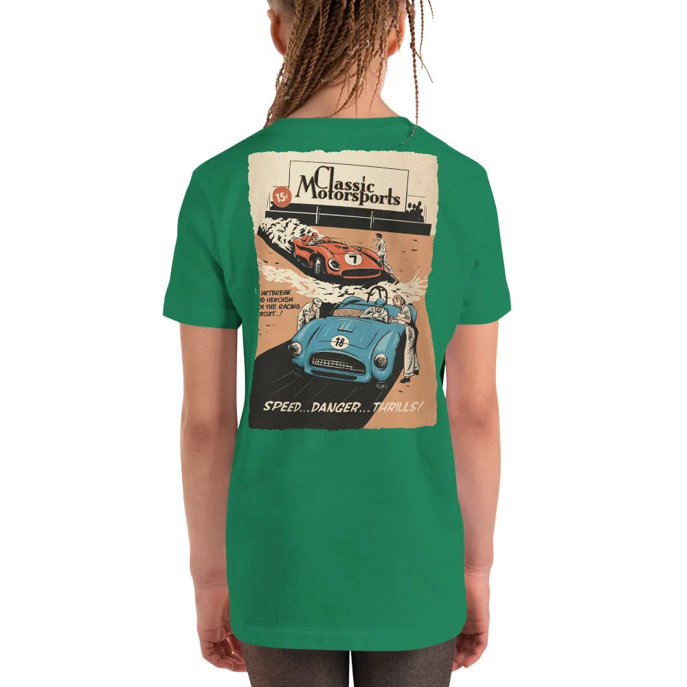 "Speed... Danger... Thrills!" Vintage Racing Youth Short Sleeve T-Shirt