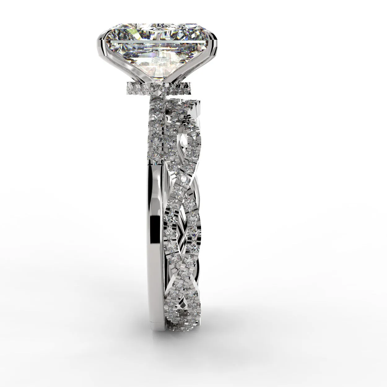 Radiant Cut Pave Unique Engagement Ring Bridal Set - 488