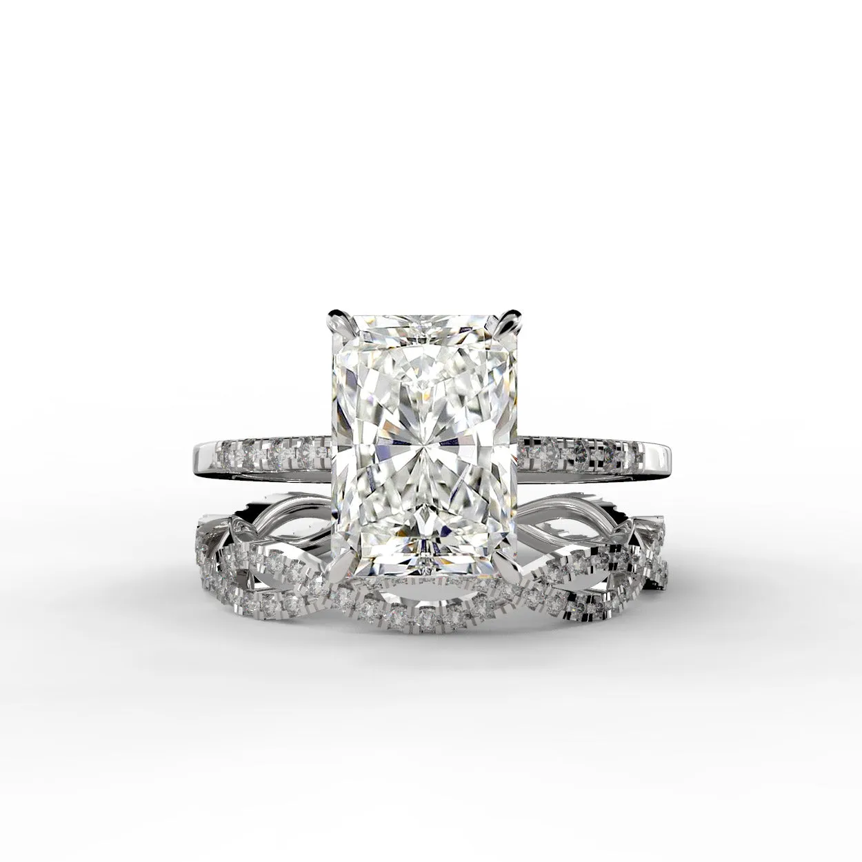 Radiant Cut Pave Unique Engagement Ring Bridal Set - 488