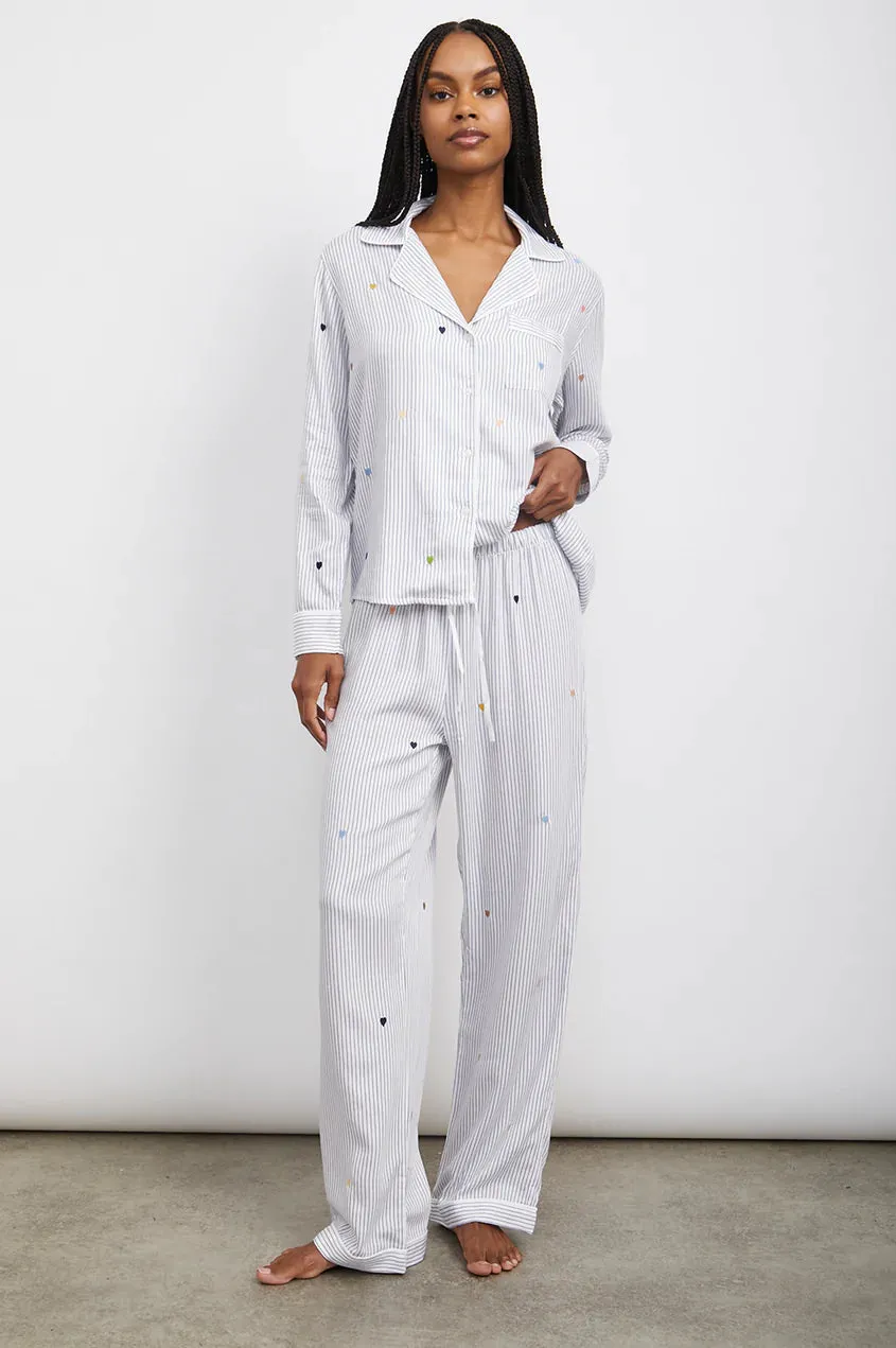 Rails - Clara Pajama Set - Robin Stripe Embroidered Heart