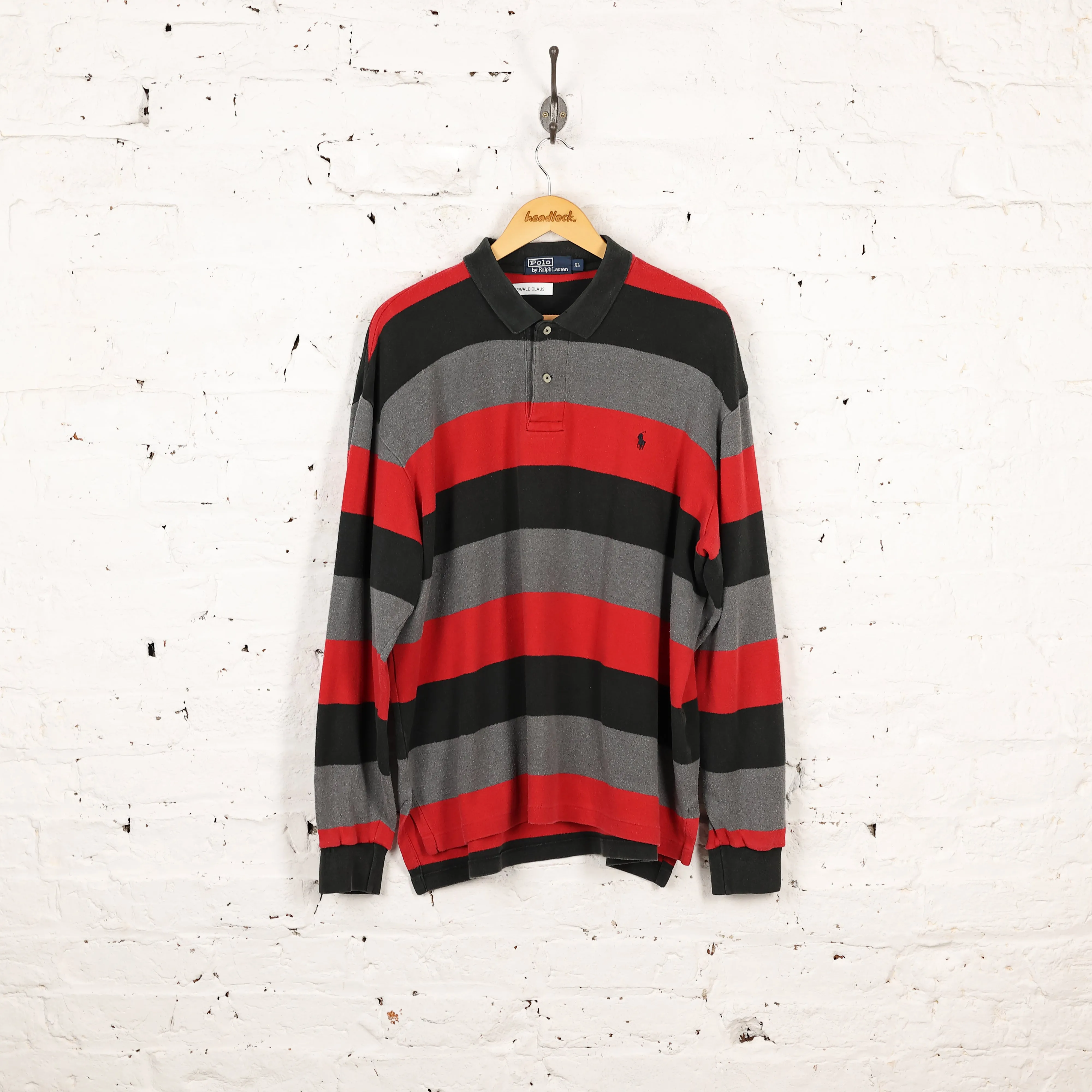 Ralph Lauren Striped Rugby Polo Shirt - Red/Grey - XL