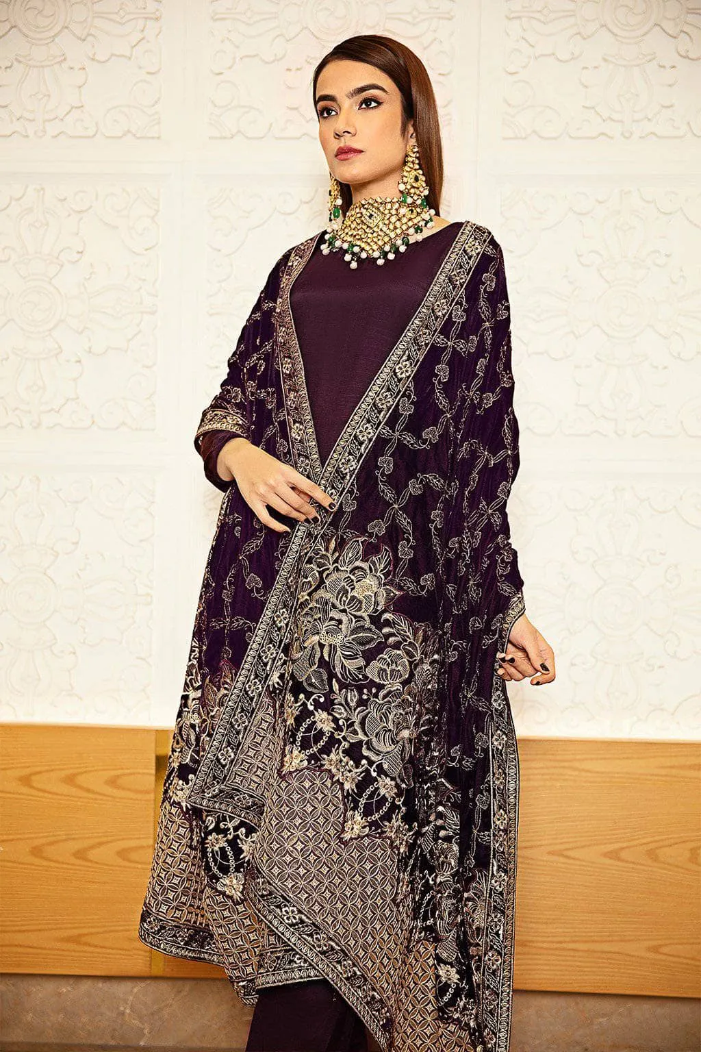 Ramsha Velvet Shawl Collection/ Vol 2/207/Plum