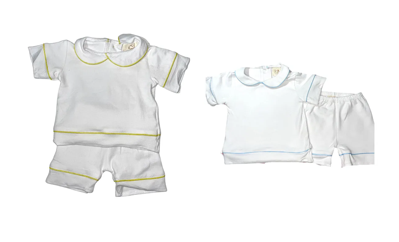 Reatoxk Boys Luxe pyjamas Summer Yellow or Blue (Choose your own Embroidery options available) 🤍