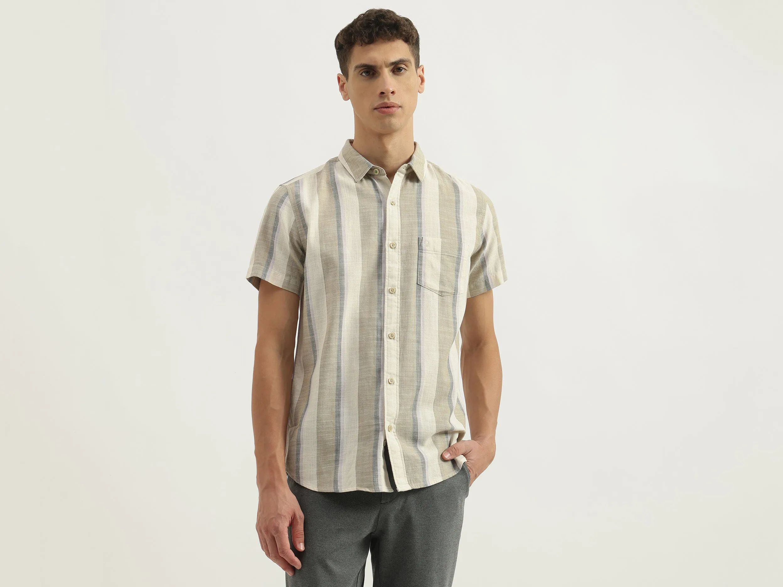 Regular Fit Spread Collar Striped Shirts