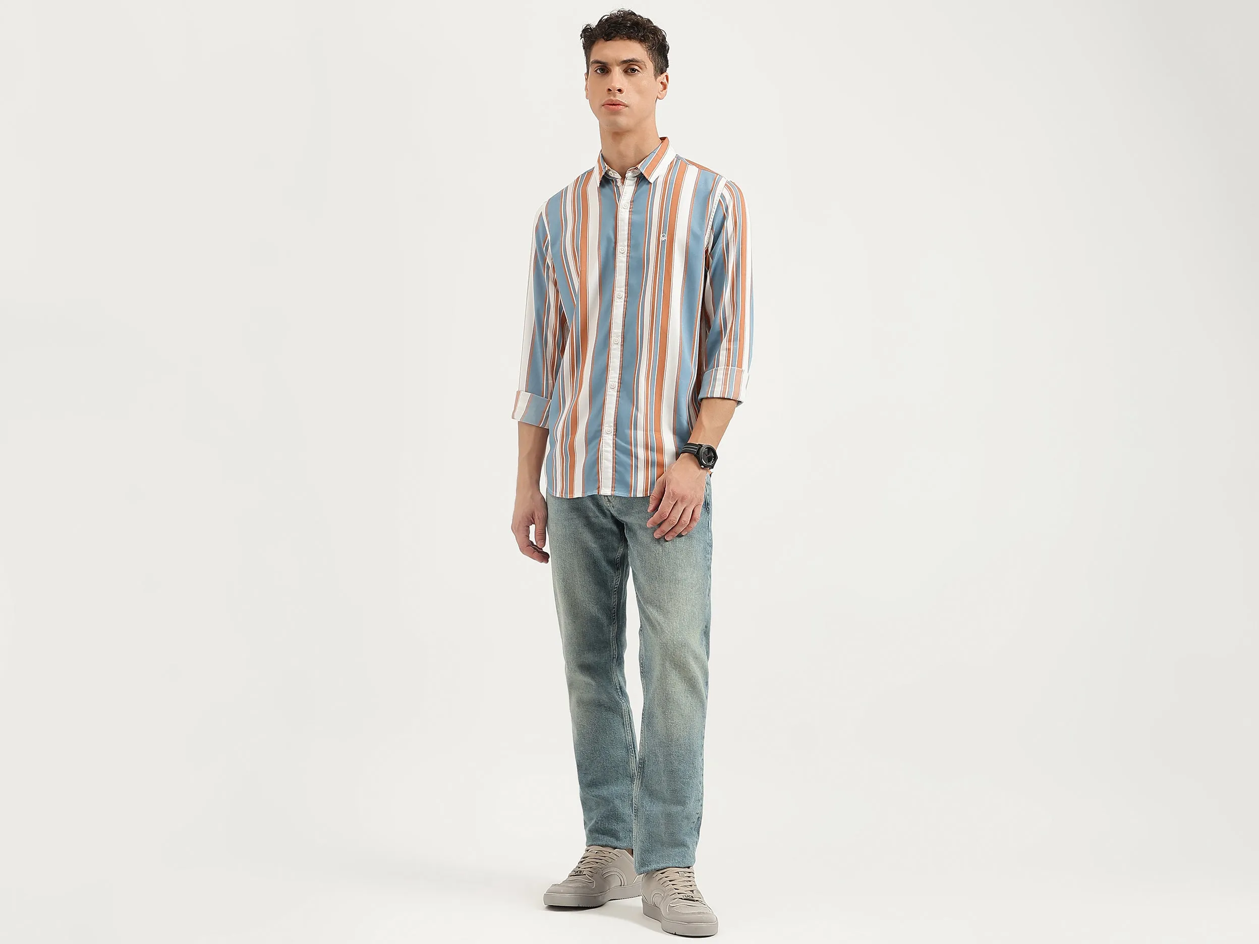 Regular Fit Spread Collar Striped Shirts