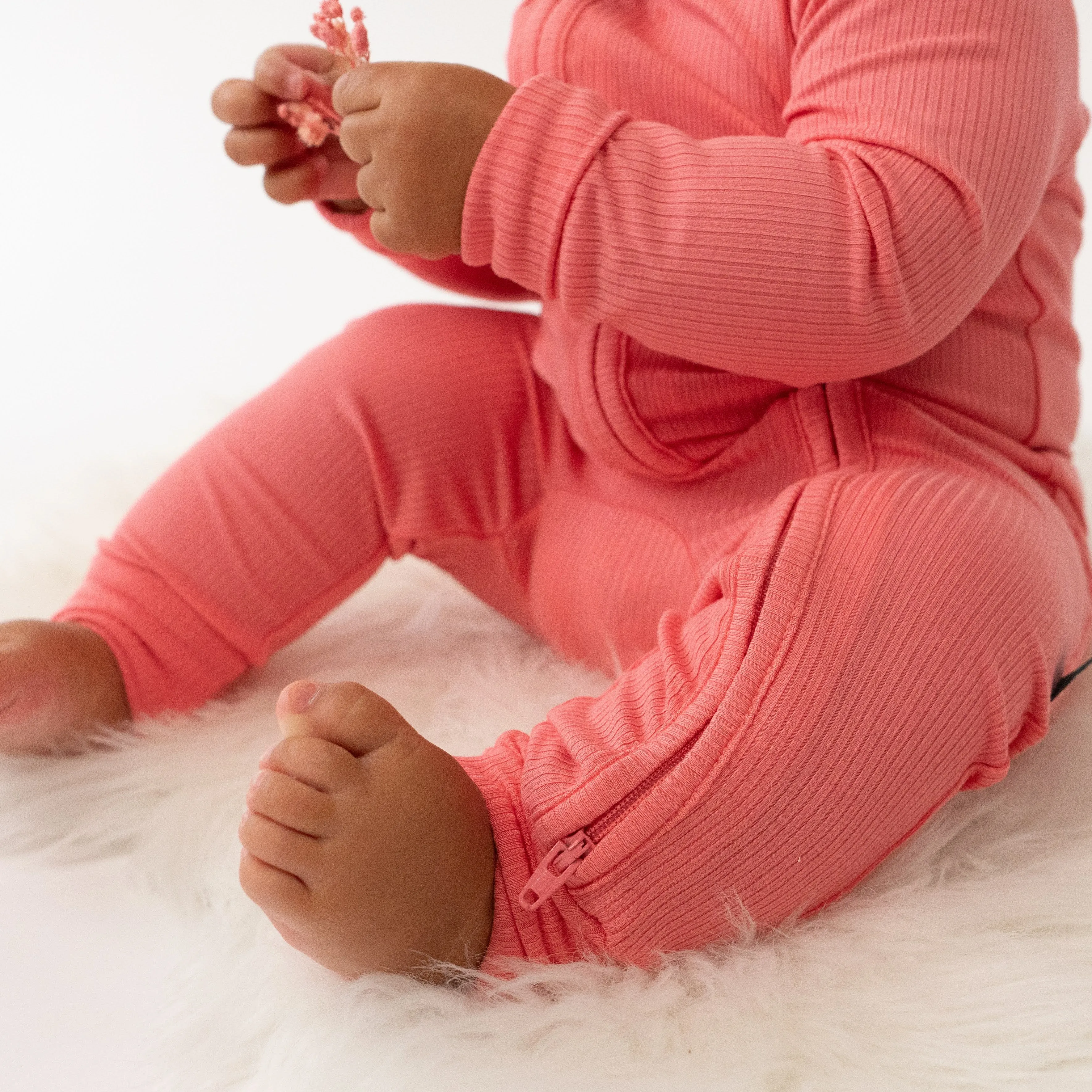 Ribbed Bamboo Sleeper Fold Over Cuffs - Hot Pink