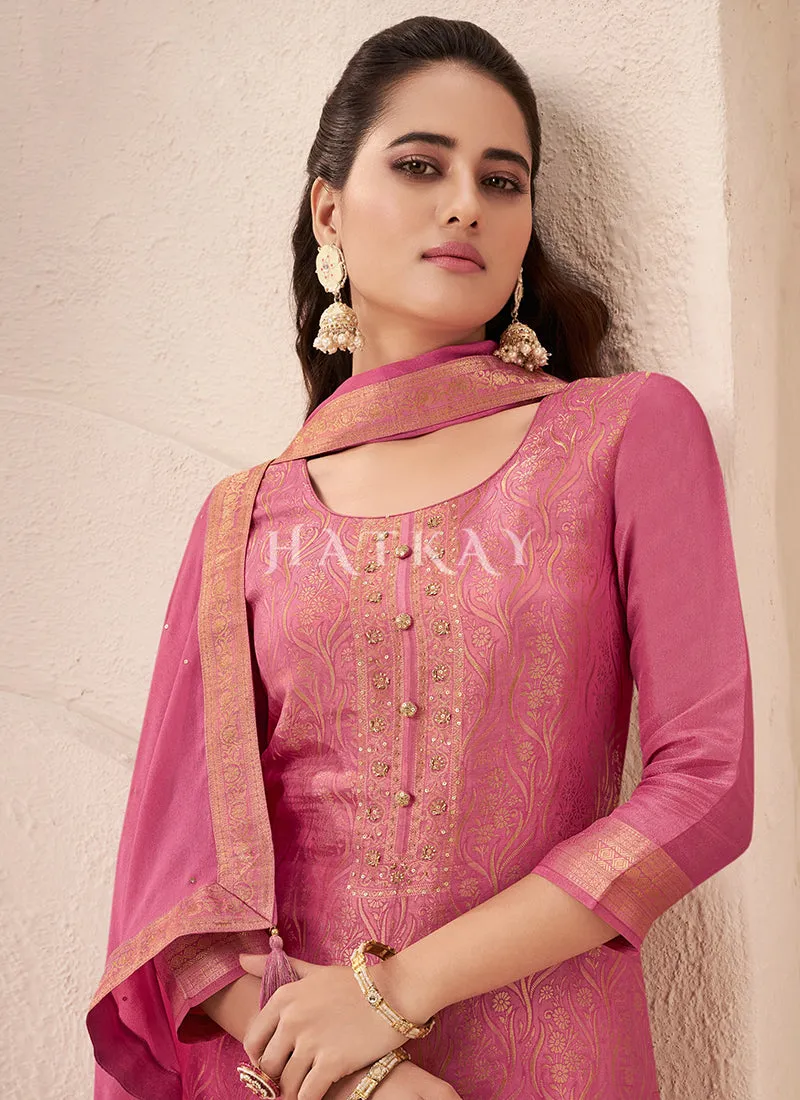 Rich Pink Handwork Pakistani Pant Style Suit
