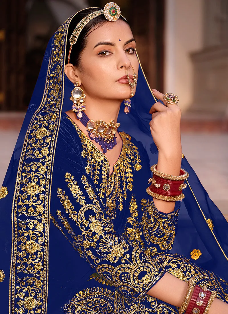 Royal Blue Traditional Velvet Anarkali Suit