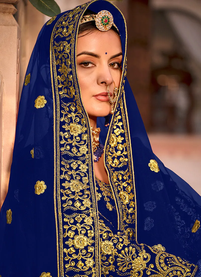 Royal Blue Traditional Velvet Anarkali Suit