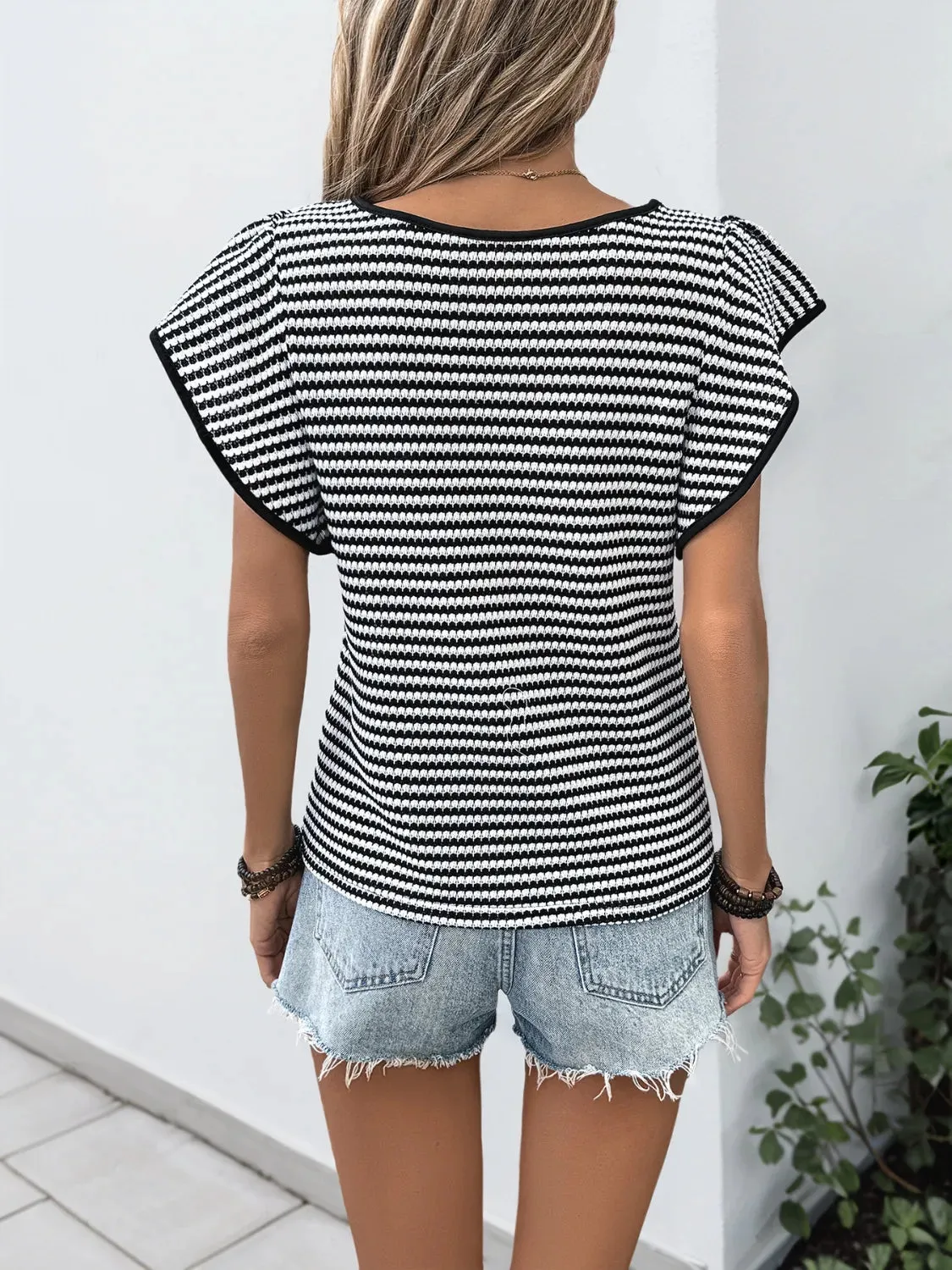 Ruffled Round Neck Short Sleeve Top