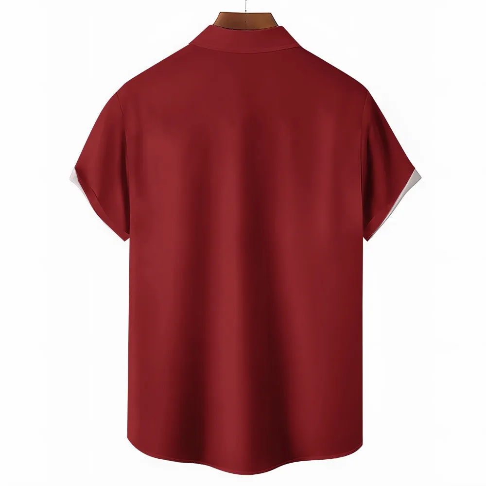 Santa and Elf Striped Casual Short Sleeve Shirt 2409006764