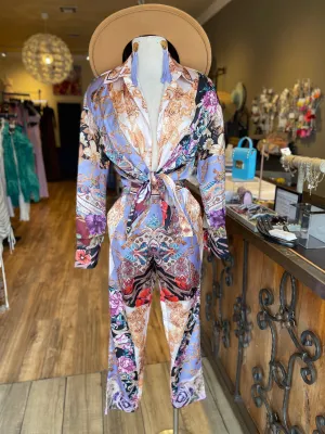 Satin Printed Button Down Pants Set FINAL SALE