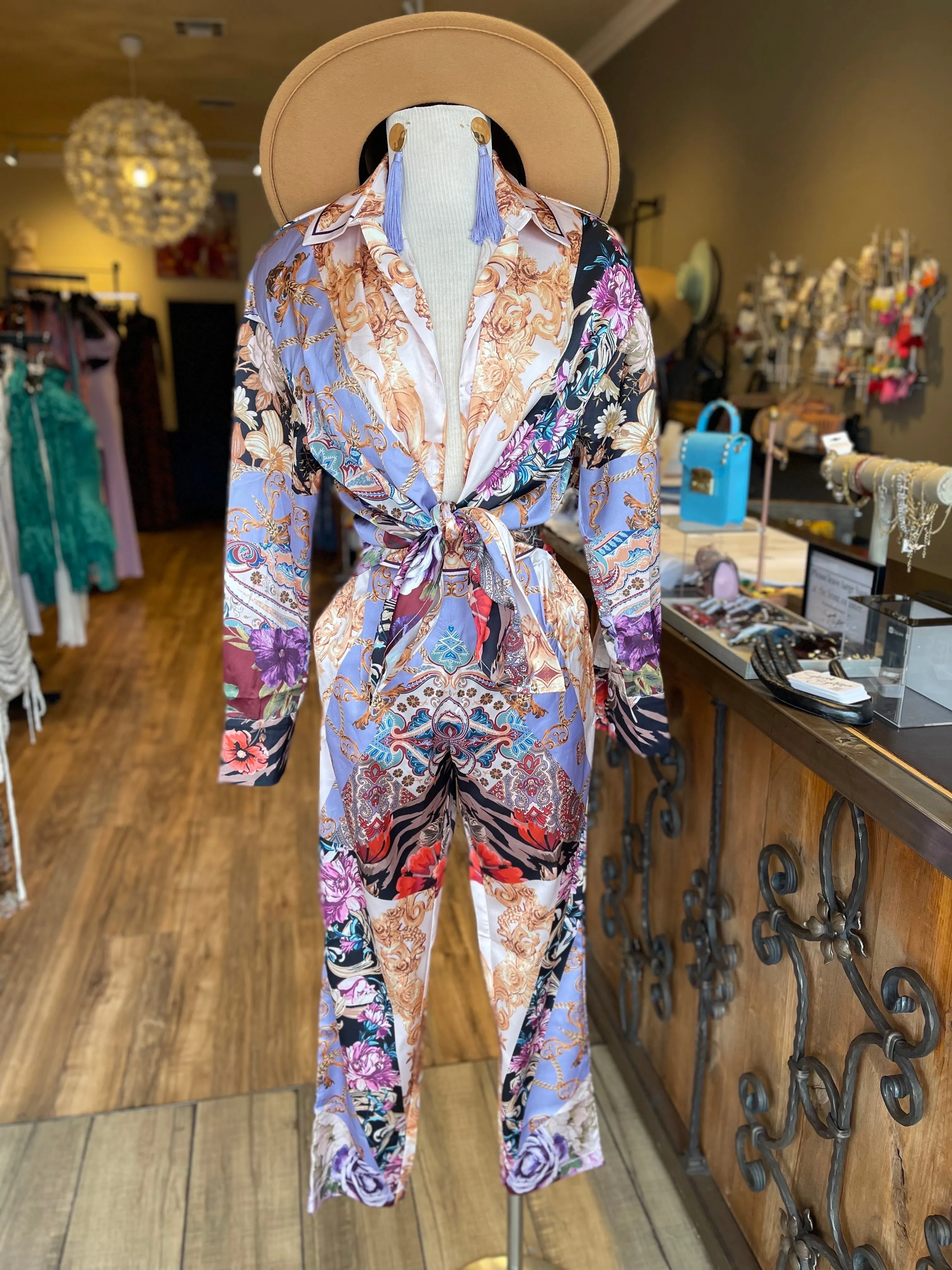 Satin Printed Button Down Pants Set FINAL SALE