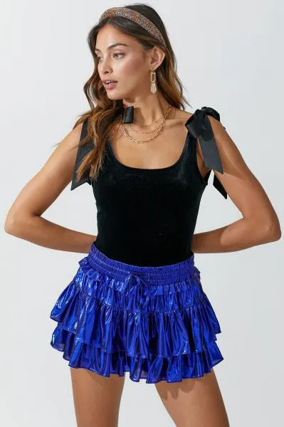 Satin Tie Velvet Bodysuit - Black -