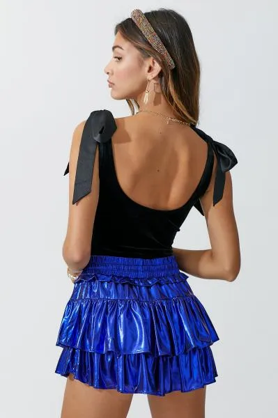 Satin Tie Velvet Bodysuit - Black -