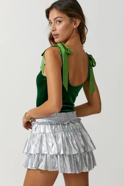 Satin Tie Velvet Bodysuit - Green -