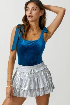 Satin Tie Velvet Bodysuit - Twilight -