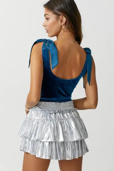 Satin Tie Velvet Bodysuit - Twilight -