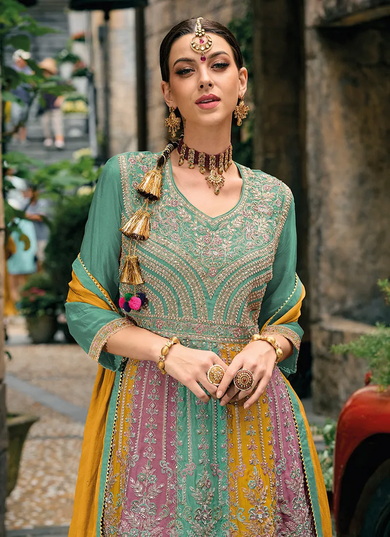 Sea Green Multi Embroidery Wedding Gharara Suit