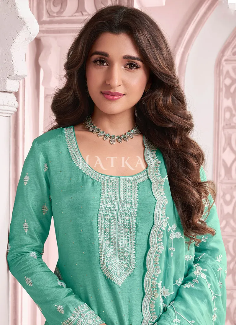 Sea Green Thread Embroidery Pakistani Suit
