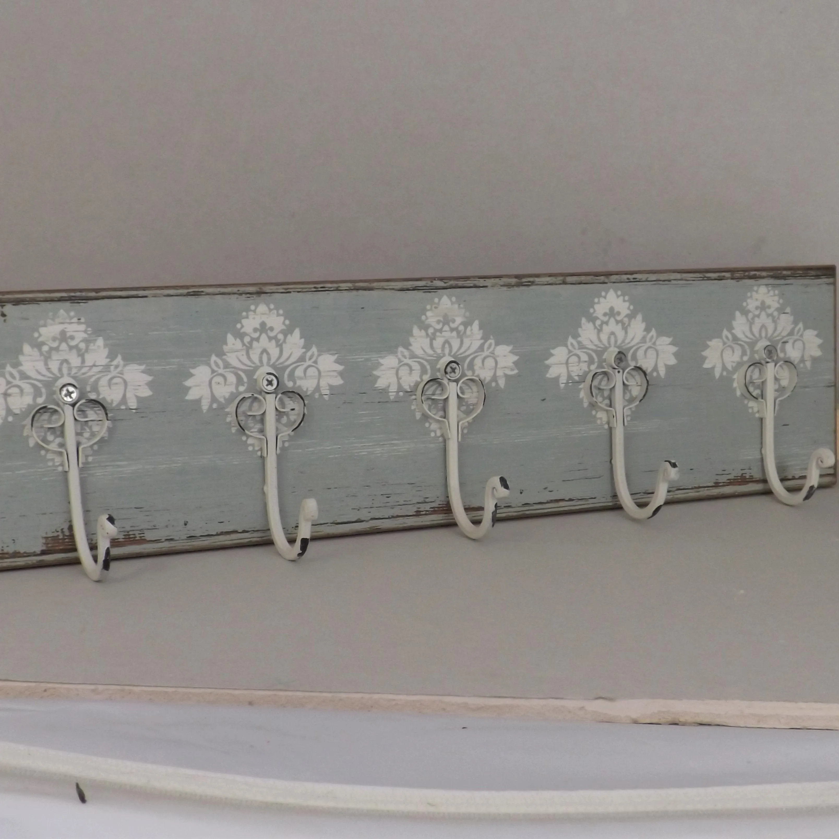 Sea Green/Blue Floral 5 Hook Coat Rack
