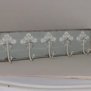 Sea Green/Blue Floral 5 Hook Coat Rack