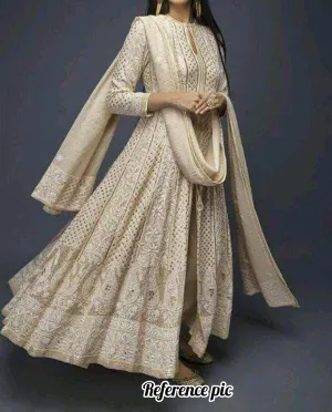 Semi stitched Chikankari Anarkali Wedding Suit