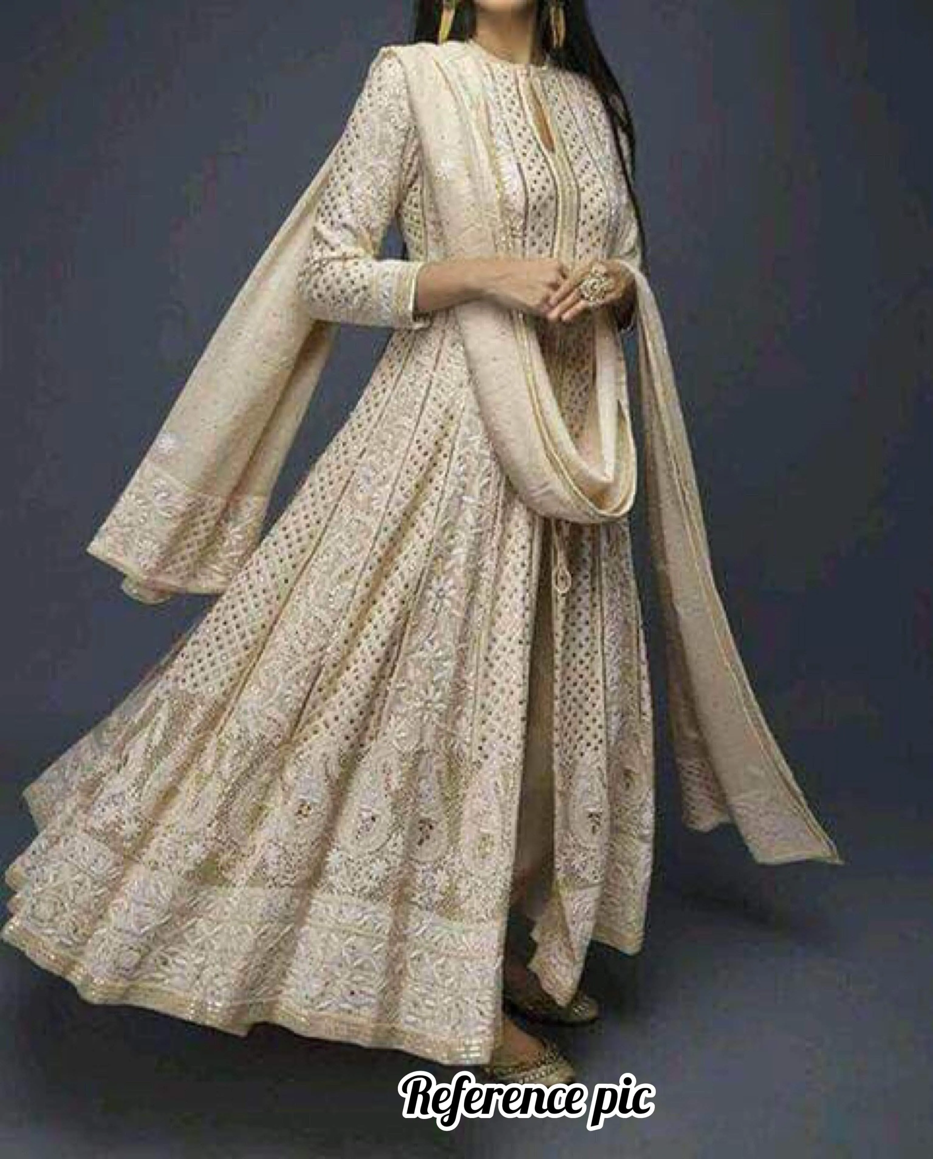 Semi stitched Chikankari Anarkali Wedding Suit